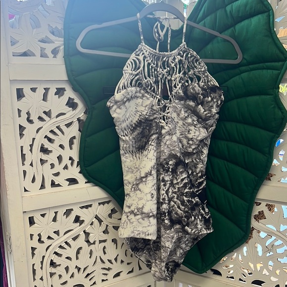 Mikoh Other - Mikoh crochet high neck halter one piece swimsuit. XL. Grey marble tie dye.